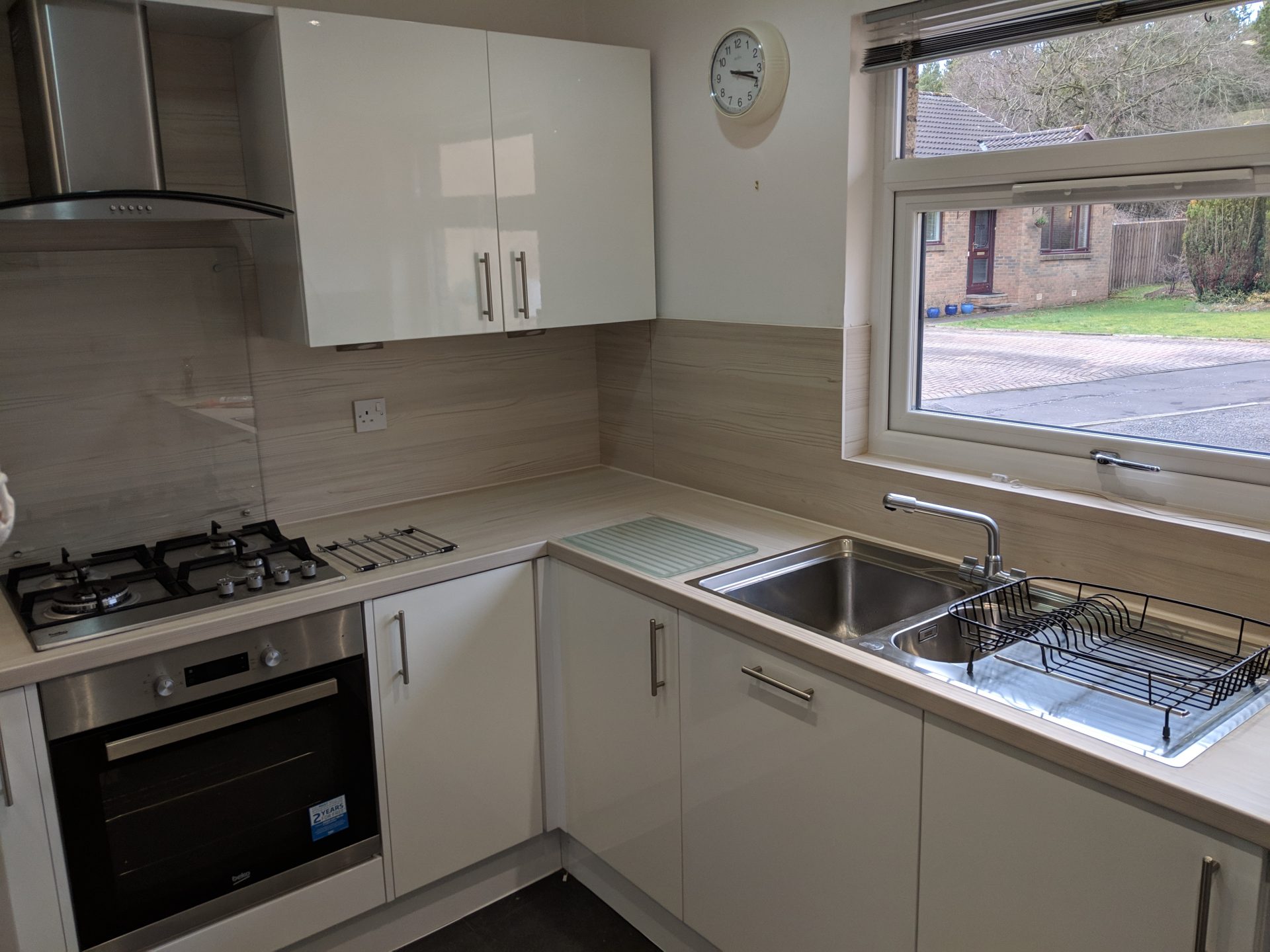 Bright kitchen with a view outside